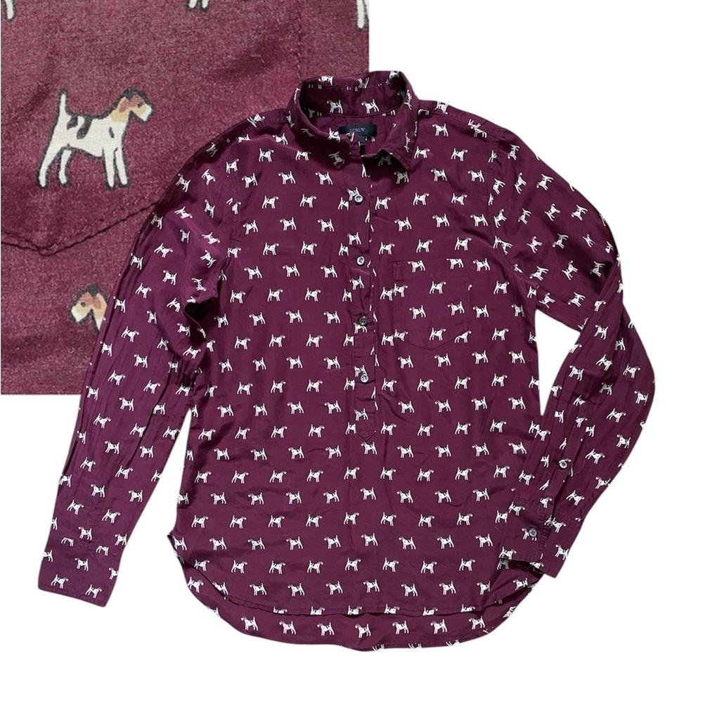 J. Crew 100% Cotton/Silk Terrier Dog Button Down Shirt Blouse. XXS 00 Critter